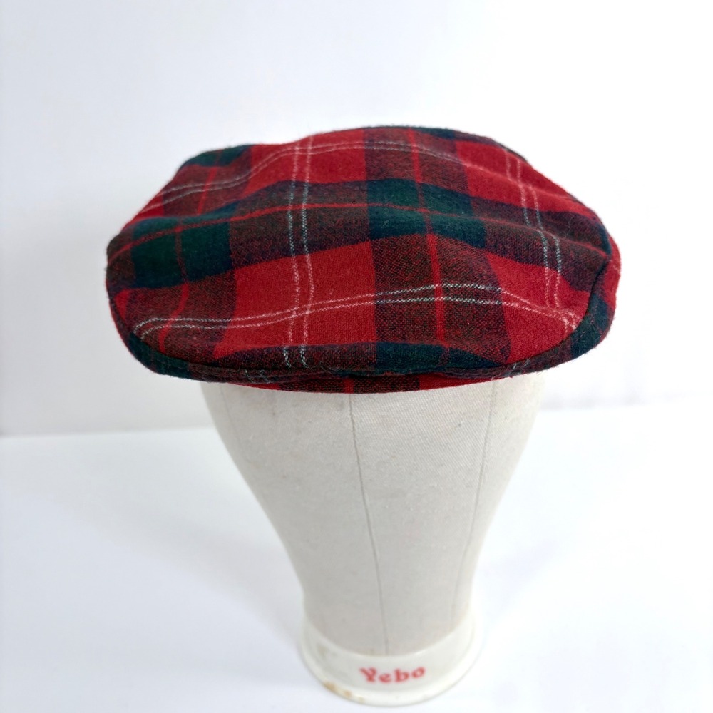Pendleton Flat Cap Red Green Plaid Wool Vintage N… - image 3